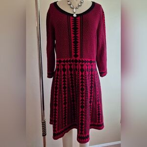 Nina Leonard Black and Red Geometric Dress